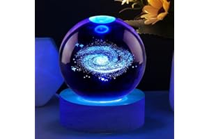 Vicloon Kryształowa kula galaktyki 3D – lampka nocna z planetami 3D na drewnianej podstawie, galaktyczna lampka LED do domu, na stół, na prezent urodzinowy, rocznicowy, z kolorowym światłem