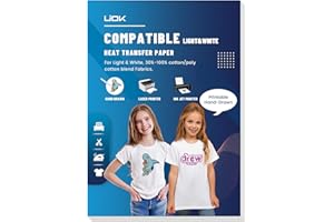UIOK Papel Transfer para Camisetas, 15xA4 Papel Transfer Textil para Camiseta y Tejidos Blanca y Clara, Papel de Transferencia Térmica para Pintado a Mano Impresoras de Inyección de Tinta o Láser