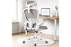 FelixKing Silla de oficina ergonómica, silla giratoria, reposacabezas 3D y reposabrazos plegables, soporte lumbar ajustable, silla de ordenador, respaldo de malla transpirable, 300 lb(gris)