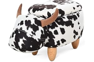 ‎HOMCOM HOMCOM Tierhocker, Dekohocker mit Stauraum, Polsterhocker, Sitzhocker, Sitzbank mit Tier-Design, für Wohnzimmer, Schweinchen Fußbank, Schwarz+Weiß, 62 x 35 x 36 cm