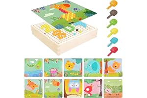 UieaMsio Gioco da tavolo con picchetti a mosaico, puzzle creativo con picchetti a forma di fungo, pannello con picchetti in legno con 240 picchetti a fungo, giocattoli educativi per la prima infanzia