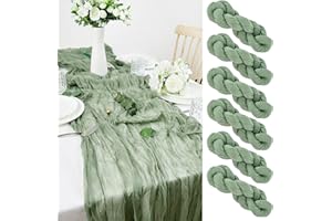 DANXIAN Zielony bieżnik na stół szałwiowy, 6 sztuk 90 x 300 cm Gaza Boho bieżnik na stół, zmywalny, Tablerunner dekoracje ślubne przyjęcie urodzinowe dla nowożeńców