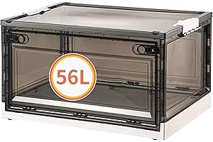 Tikxlafe Boîte de rangement pliable, Boîte de rangement empilable en plastique 30L,40L,56L transparente avec couvercle et roues, organisateur pour stocker des livres