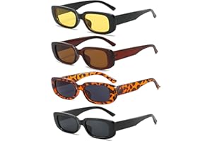 Unning 4 Stück Rechteckige Sonnenbrille für Damen Retro 90er Trendy Sonnenbrillen Set Vintage Quadrat Brille für Damen