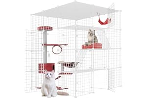 OLD TJIKKO Katzenkäfig,DIY Kleintierkäfig für Kaninchen,Gittergehege Katzenkäfig 4 stöckig,Meerschweinchen,Welpen,Pet Products Portable Metalldraht Yard Fence(White 4-3-3)