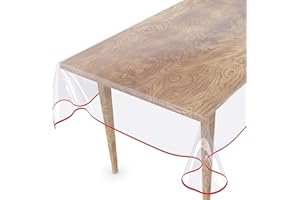 ANRO Obrus przezroczysty, zmywalny, przezroczysta folia z lamówką w kolorze czerwonym 120 x 140 cm 0,5 mm