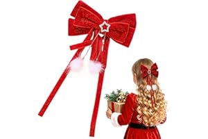 QKEINV Christmas Bow Hair Clip, Red Big Bow Hair Clips, Large Red Bowknot Hairpin, Long Ribbon Glitter Velvet Hair, Christmas Hair Accessories Ponytail Holder for Women Girls Christmas Party Gifts