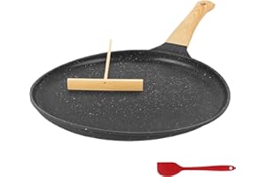 AUROAY Padella per Crepes Antiaderente,Ø24cm Padella Crepe con Distributore di Impasti e Spatola,Crepiera Professionale Compatbile con Induzione Gas,Padella Senza PFOA da Piadina Pancake Crepes Fritte