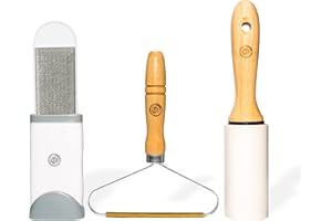 OJ Lint Remover 3IN1, Reusable Rollers for clothes, Cat - Dog Fur Brush with Self-Cleaning Base, Copper top Carpet scraper for coarse surfaces, Pet Hair Remover from Upholstery, Bedding and Garments