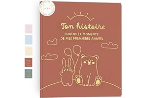 HuBorns - Livre de Naissance Bébé pour Coller des Photos et Écrire avec plus de 50 Pages et Autocollants, Album Photo Bebe de Première Année jusqu'à ses 5, Idéal comme Cadeau Naissance Fille et Garçon