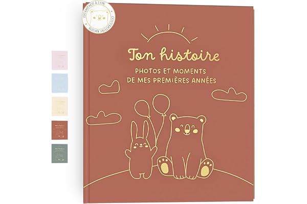 HuBorns - Livre de Naissance Bébé pour Coller des Photos et Écrire avec plus de 50 Pages et Autocollants, Album Photo Bebe de Première Année jusqu'à ses 5, Idéal comme Cadeau Naissance Fille et Garçon