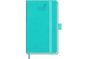 BEZEND Petit Agenda 2025 de Poche 15,5 x 9 cm - Agenda 2025 Semainier A6 avec Couverture Rigide en Cuir PU, Porte Stylo, 80 GSM Papier - Turquoise
