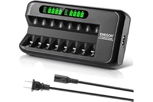 ENEGON Ładowarka do akumulatorów AA AAA, szybka ładowarka do baterii z adapterem sieciowym i inteligentnym wyświetlaczem LCD, 8 Slot Battery Charger dla akumulatorów AA AAA Ni-MH Ni-CD