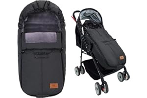 MIRACLE BABY Universal Footmuff for Stroller, Waterproof Windproof Winter Fleece Lined for Toddler Anti-Slip Stroller Adjustable Hood with Drawstring Zipper & Button Blanket Footmuff for Boy & Girl (Black)