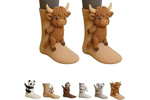 Zorkkra 3D Knit Animal Socks for Christmas, Novelty Sloth/Highland Cow/Koala Animals Floor Sock, Funny Knitted 3D Animal Socks for Women Men Kids, Xmas Gift for Unisex