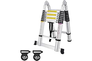 YUENFONG Drabina teleskopowa, składana, aluminiowa, 5 m, antypoślizgowa, aluminiowa, wielofunkcyjna, składana, maks. obciążenie 150 kg (2,5 + 2,5 m)