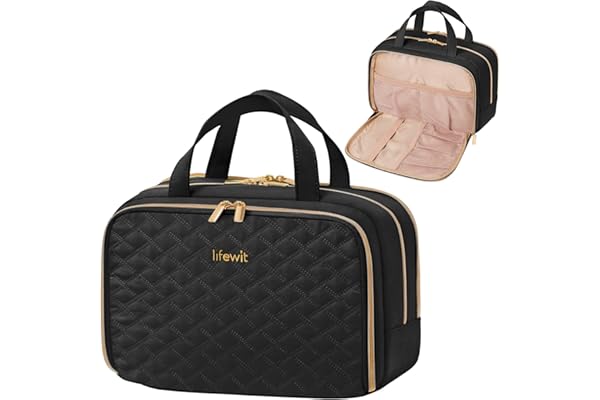 Lifewit Trousse de Toilette Femme, Trousse de Toilette Voyage, Trousses de Maquillage, Sac de Rangement Toilette, Rangement Cosmétique avec Poignée, Cadeau pour Femme, L, Noir