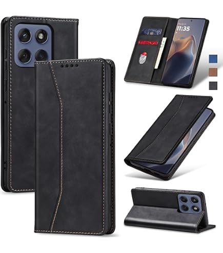 GOKEN Leder Folio Hülle Für Motorola Moto G54 5G – Flip Case Mit Kartenfächern & Standfunktion – Braun