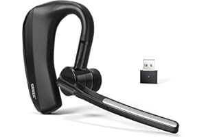 SUNITEC Wireless Headset Single-Ear Bluetooth Headset with Noise-Canceling Microphone Bluetooth Earpiece 20H Talking Time Lightweight Ear Hook for Cell Phone Meeting Business Trucker Office