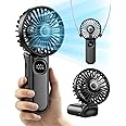 coldSky Mini Portable Hand Fan, 3000mAh Rechargeable USB Small Desk Fan with LED Display, 90° Foldable Cooling Fan with Lanyard Neck Fan for Women, Makeup, Office, Travel, Outdoor (Black)