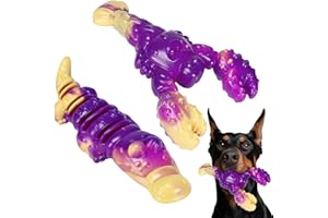Mapneng 2PCS Indestructible Dog Chew Toys, Durable Nylon Chew Toys with Beef Flavour, Teeth Cleaning Bumps & Peanut Butter Slots for Medium/Large Breed Dogs (Crocodile & Lobster)