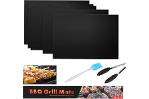 MXTIMWAN 5 Pezzi Tappetino per Grill, Tappetino Barbecue Set con Spazzole in Silicone e Pinza, Antiaderente, Riutilizzabile, BBQ Grill Mesh Tappetino per Pizza, Uova, Frittelle, Bacon, Torte