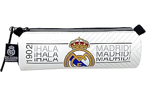 CYPBRANDS Real Madrid, Estuche, Portatodo, Estuche Cilindrico, Material Escolar, Color Blanco, Producto Oficial