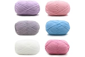 Hilo de ganchillo Ruikcoll, algodón y fibra de leche, 6 colores, 6 unidades, 50g