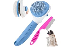 Cat Brush for Shedding and Grooming, Pet Self Cleaning Slicker Brush with Cat Hair Comb by ZITSMS(Blue)