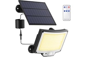 TOPABOL Luce Solare Led Esterno con Sensore di Movimento 3000K Giallo Caldo Luci Solari da Esterno con Telecomando, IP65 Impermeabile LED Lampade Solari da Esterni con Estensore da 5M per Garage[1 Pezzi ]