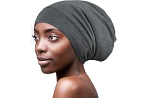 FOCUSCARE Gorro de dormir con forro de satén, de bambú, con pelo rizado, color gris oscuro