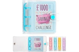 Mafeigu Mini Money Saving Binder with 25 Envelopes, ￡1000 Savings Challenge Book, Portable for Budgeting Cash Planner,School Class Prize Gift (Blue, ￡1000)