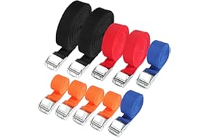 Hodzeed 10 Pack Tightening Luggage Ratchet Straps with Claw Buckle - 25mm Cargo Tie Down Straps From 1m to 6m, 250 Kg Load (Orange Blue Red Black, 1M 2M 4M 6M)