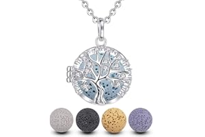 EUDORA Harmony Ball Aromathérapie Huiles Collier Diffuseur Essentielles pour Femmes Collier Pendentif Filles Bijoux Cadeau avec 7 PCS Pierre de Lave, Chaîne 61cm.