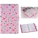 Aputue Mini Fotoğraf Alb&uuml;m&uuml;, 96 Cep Kapasiteli, Şık Desen Baskılı Pembe, PU Deri Kaplı, 16 Sayfa, Kitap Tarzı A&ccedil;ılış, Seyahat