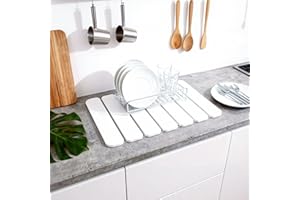 HYEPNED Stone Drying Mat for Kitchen Counter,Large Stone Dish Drying Mat Foldable, Absorbent Diatomaceous Earth Bath Mat Quick Dry for Kitchen Dishes Bottles Cups Bathroom Any Countertop (White, 40x30CM)