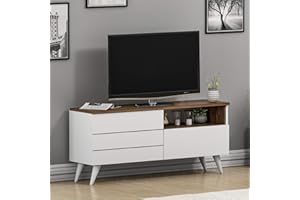 HOMIDEA LEON Set Soggiorno - Mobile TV - Credenza TV - Parete Attrezzata in design moderna (Bianco/Noce)