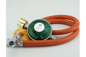 BACHFISCHER DSS Druckminderer Set Gasregler mit Sicherheits-Sticker Gasdruckregler im Set mit Schlauch in verschiedenen Längen für Gaskocher , Gasgrills oder Paellagrills (50 mbar mit 80 cm Gasschlauch)