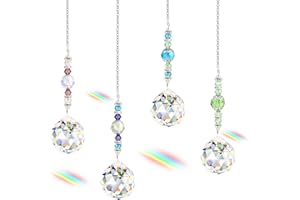 LEDOO Capteur de Soleil Pendentifs, 4 Pcs Attrape-Soleil Lustre Cristal pour la Photographie la Décoration Le Lustre la Maison Le Jardin, Cristal Arc-en-Soleil a 4 Couleurs Différentes et Attrape Soleil