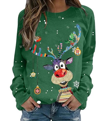 Pull De Noël Femme Drôle - Manches Longues, Col V Avec Fourrure - Imprimé Festif, Confortable - 5