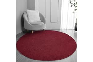 FlyDOIT Round Area Rugs for Bedroom Living Room, 6x6 Rose Red Super Soft Comfy Thickened Memory-Foam Indoor Circle Carpets, Modern Aesthetic Minimalist Carpet for Boys Girls Adults Nursery Home Décor