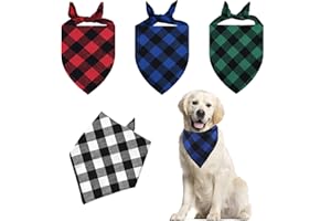 LEFSDVF Dog Bandanas, 4 Pcs Dog Neckerchief, Stylish Dog Triangle Bibs Scarf - Classic Checkered Cotton Neckerchief Bandana for Small, Medium, and Large Dogs - Washable and Durable - Adjustable Size