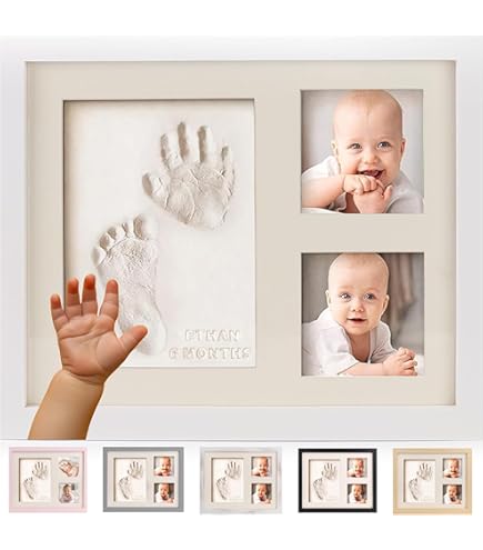 Marco De Fotos Con Kit De Huellas De Bebé - Base De Madera, Plexiglás Transparente, Para Recuerdo De Recién Nacido