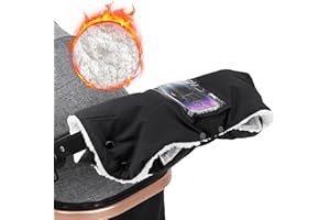 HAOHANEUP Stroller Hand Muffs with Phone Pocket, Pram Stroller Fleece Hand Muff, Baggy Pram Mittens, Extra-Thick Warm Baby Stroller Gloves, Windproof Waterproof Anti-Freeze Pram Pushchair Gloves