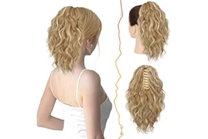 BARSDAR Pinza de Garra Rubio Cola de Caballo de Extensión 30cm Corta Ondulado Coleta Extensiones de Cabello Multi Layered Sintética Clip Cola de Caballo Postizos para Mujer (Rubio Mezclado)