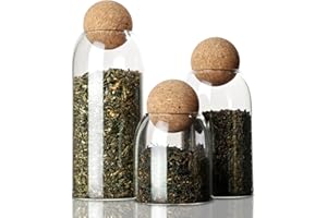 LA LLARETA Tarro de Vidrio de Almacenamiento, 3 Piezas Hermetico Tarros de Cristal, Botes Cocina de Almacenamiento, Con Tapón de Corcho, para Especias, Azúcar, Café, Galletas, Caramelos (19/26/42 oz)