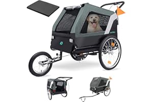 DAISTERN Remorque Vélo pour Chien Chat Jusqu’à 45KG, Remorque Amortie pour Vélo Poussette Chiens avec Coussin Confortable, Tissu Oxford Renforcé, Système Freinage Multiple, Attelage pour Vélo E-Bike