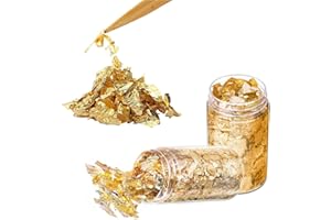 WOOXDYUK 2 Bottles Gold Foil Gold Flakes Gold Leaf Gold Leaf for Crafts Dessert Sprinkles Cake Decoration Cake Pop Decoration Multifunctional DIY Artist Supplies Gold 5.4 g/Bottle 5.5 x 2.2 cm