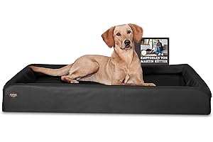 SABRO KUDDE Orthopädisches Hundebett – Martin Rütter – Hochwertiges Kunstleder – Waschbar & Wasserabweisend – Ergonomisch – Premium Haustierzubehör für Mittelgrosse, Grosse Hunde XL in Schwarz