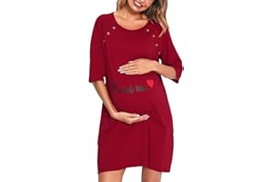 Vlazom Donna Camicia da Notte in Cotone Camicia da Notte Girocollo Allattamento con Maniche a 3/4 Camicia da Notte da Lavoro per Ospedale/Casa